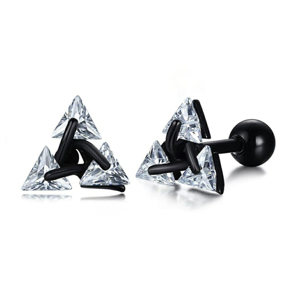 ピアス イヤーカフ | シルバーorブラック三角ジルコニアピアス 両耳用【男女兼用・HIPHOP】