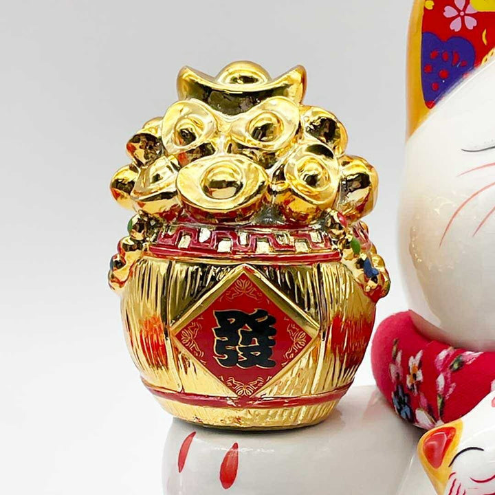 風水 インテリア | 白い招き猫の電動置物 - 開店祝い・生意興隆向け