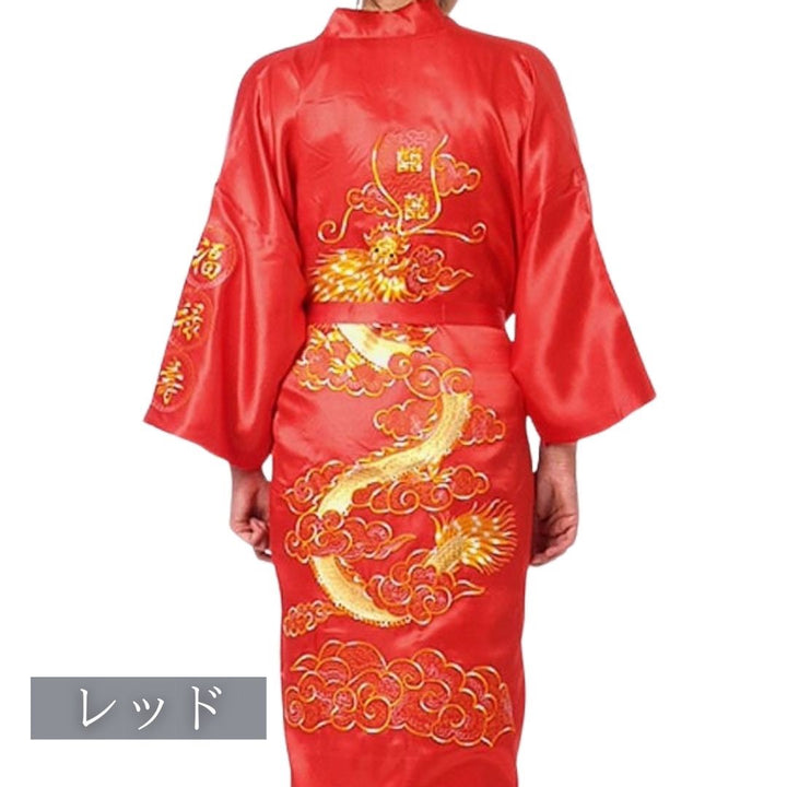 男性ファッション その他 | 龍刺繍サテンシルクバスローブ - 3色展開