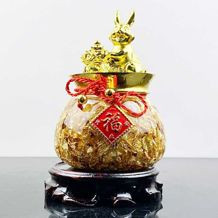 風水 インテリア | ゴールド兎干支置物・福を呼ぶ台座付きインテリア