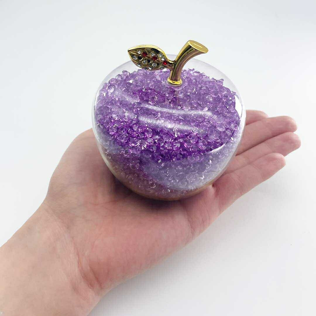 インテリア オブジェ | 紫色クリスタルガラスのりんご置き物 - 運気アップインテリア