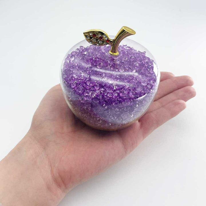 インテリア オブジェ | 紫色クリスタルガラスのりんご置き物 - 運気アップインテリア