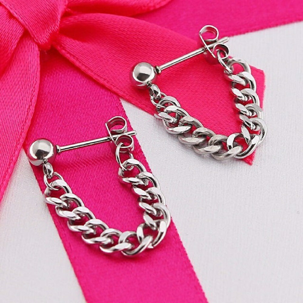 ピアス イヤーカフ | シルバー玉チェーンピアス ユニセックス パンク風