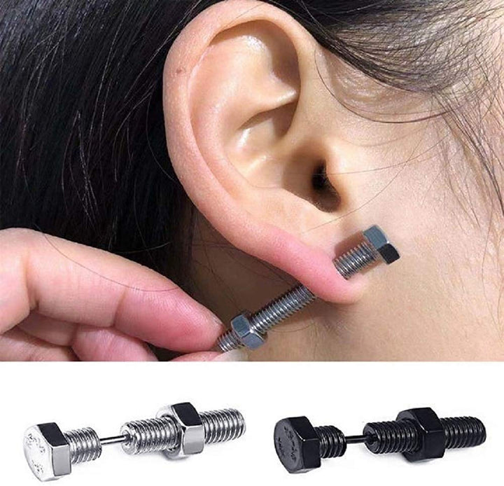 ピアス イヤーカフ | ブラック六角ナット スタッドピアス ユニセックス