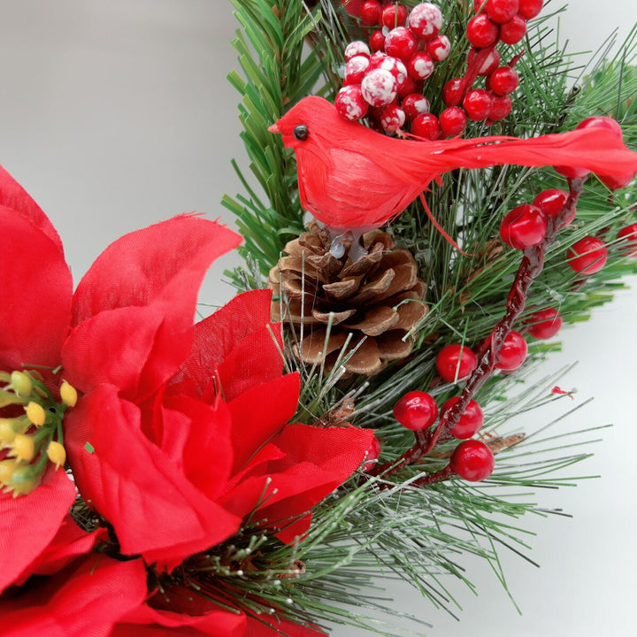 イベントグッズ | クリスマスリース 35cm 赤リボン付き アートフラワー装飾
