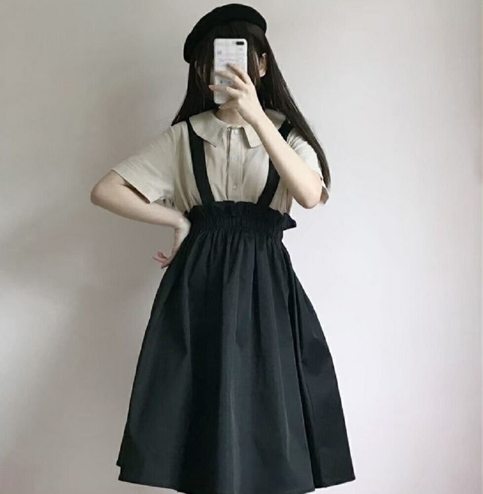 ボトムス 女性 | ブラック無地フレアサスペンダースカート