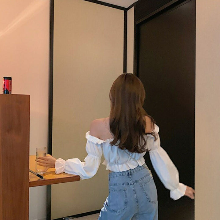 シャツ 女性 | ホワイトオフショルブラウス Mサイズ 春夏向け長袖