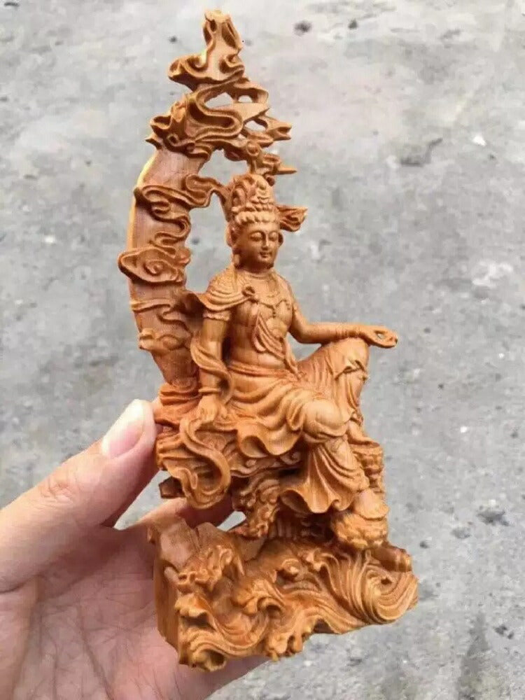 風水 インテリア | ツゲ木彫り観音像 置物 風水開運