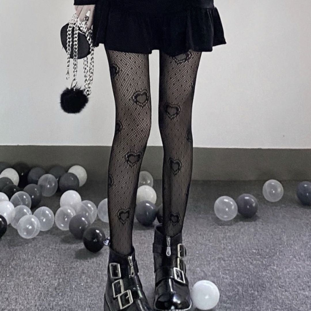 小物 その他 | ハート柄網タイツ ブラック 伸縮性抜群
