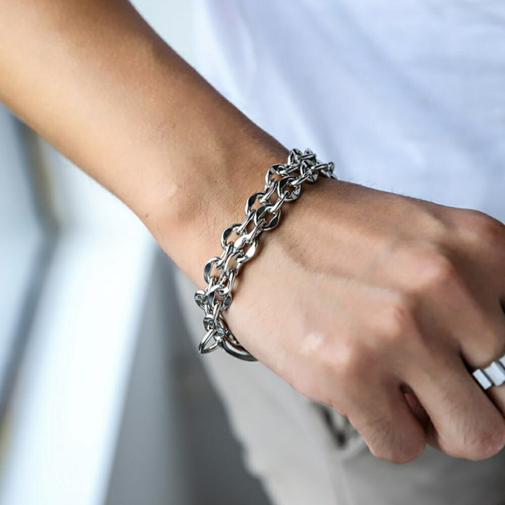 ブレスレット | クリップ式2連チェーンブレスレット 17cm【ユニセックス・HIPHOP】