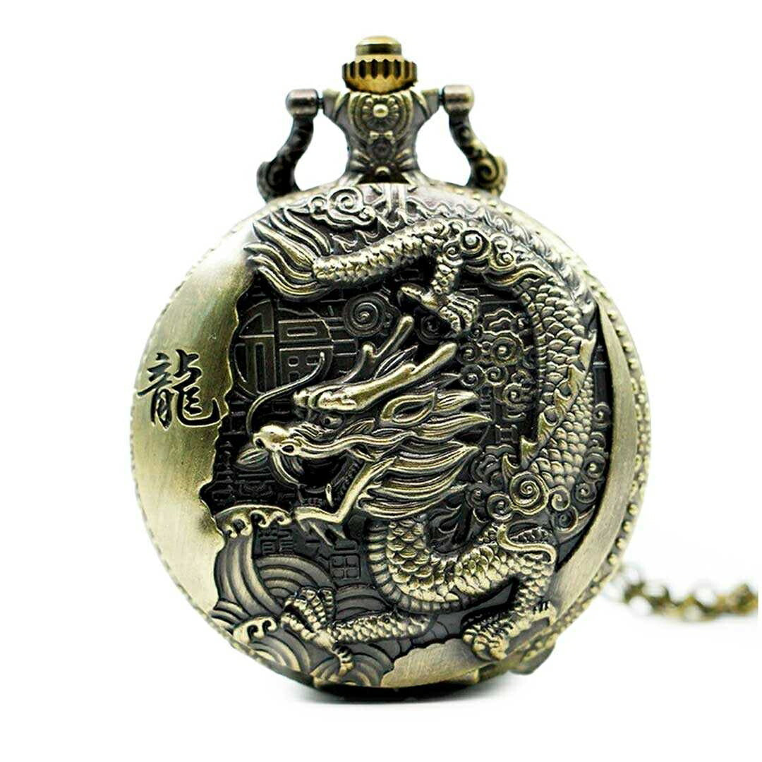 風水 時計 | アンティーク懐中時計 ユニセックス ブロンズチェーン付き