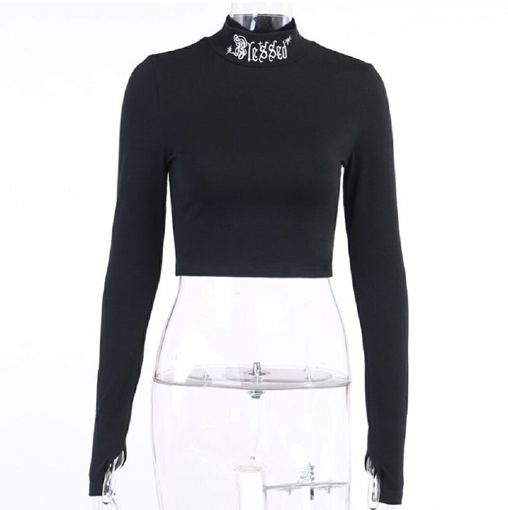 シャツ 女性 | 黒タートルネックショートトップス【ダンス・ストリート向け】