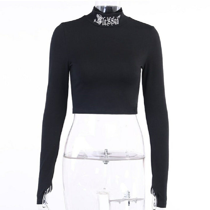 シャツ 女性 | 黒タートルネックショートトップス【ダンス・ストリート向け】