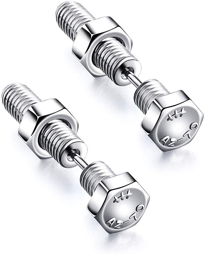 ピアス イヤーカフ | ブラック六角ナット スタッドピアス ユニセックス