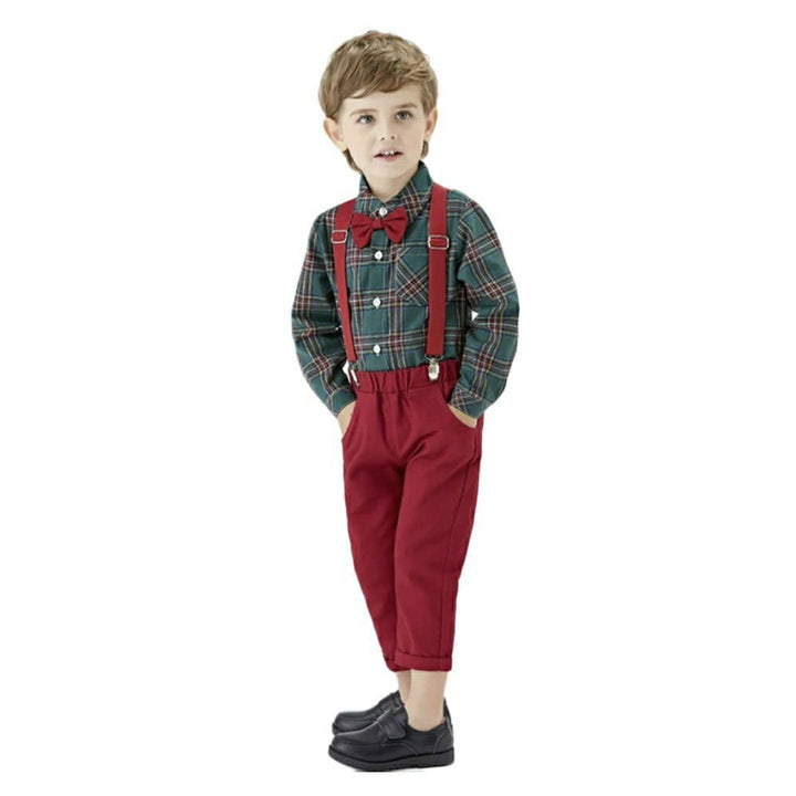 玩具 その他 | 3歳〜4歳用チェック柄サスペンダー上下セット 子供フォーマル服