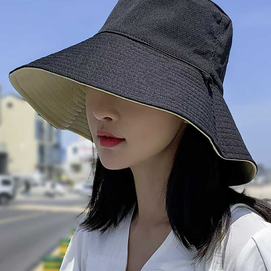 キャップ | リバーシブル帽子 バケットハット つば広 - ブラック/オフホワイト