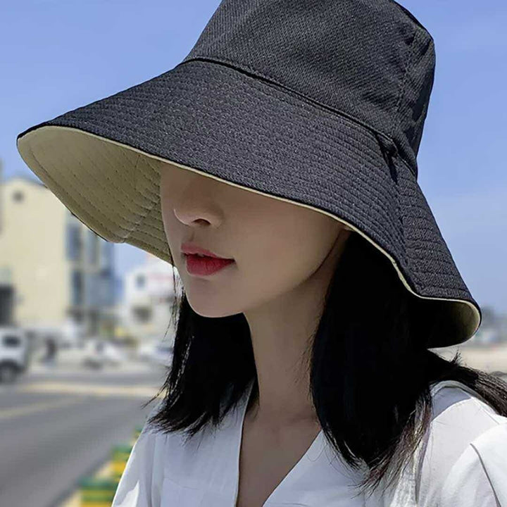 キャップ | リバーシブル帽子 バケットハット つば広 - ブラック/オフホワイト