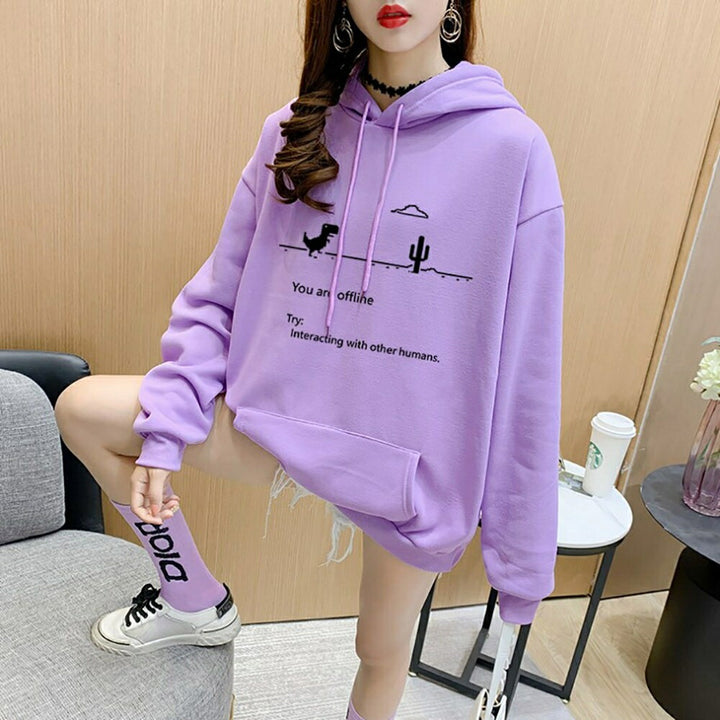 パーカー 女性 | 秋冬用 ビッグシルエット 恐竜プリントパーカー