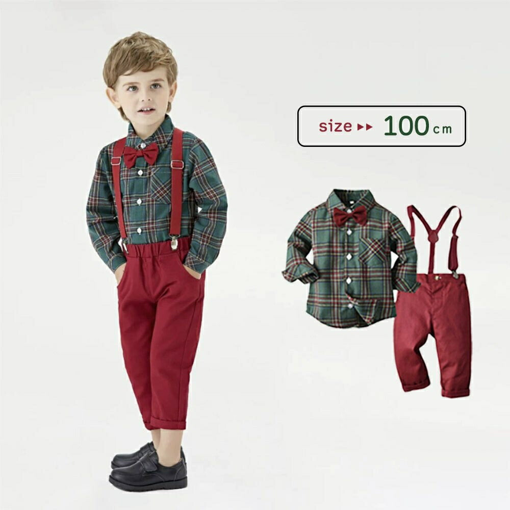 玩具 その他 | 3歳〜4歳用チェック柄サスペンダー上下セット 子供フォーマル服