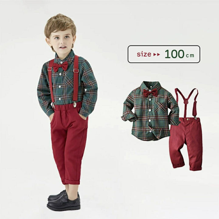 玩具 その他 | 3歳〜4歳用チェック柄サスペンダー上下セット 子供フォーマル服
