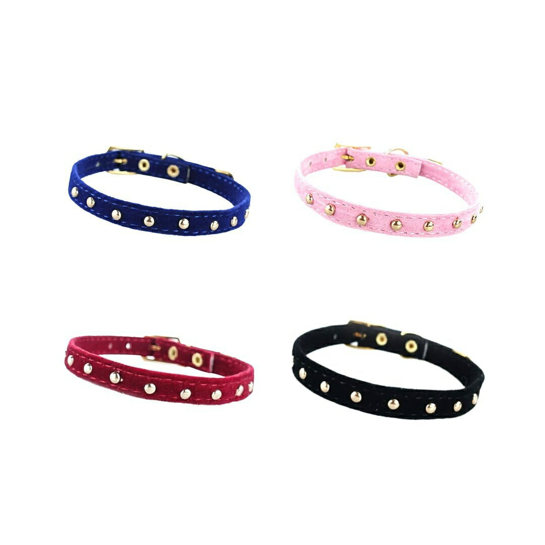 ペットグッズ | シンプルベロア首輪 - 猫・小型犬用、鈴付き、全4カラー