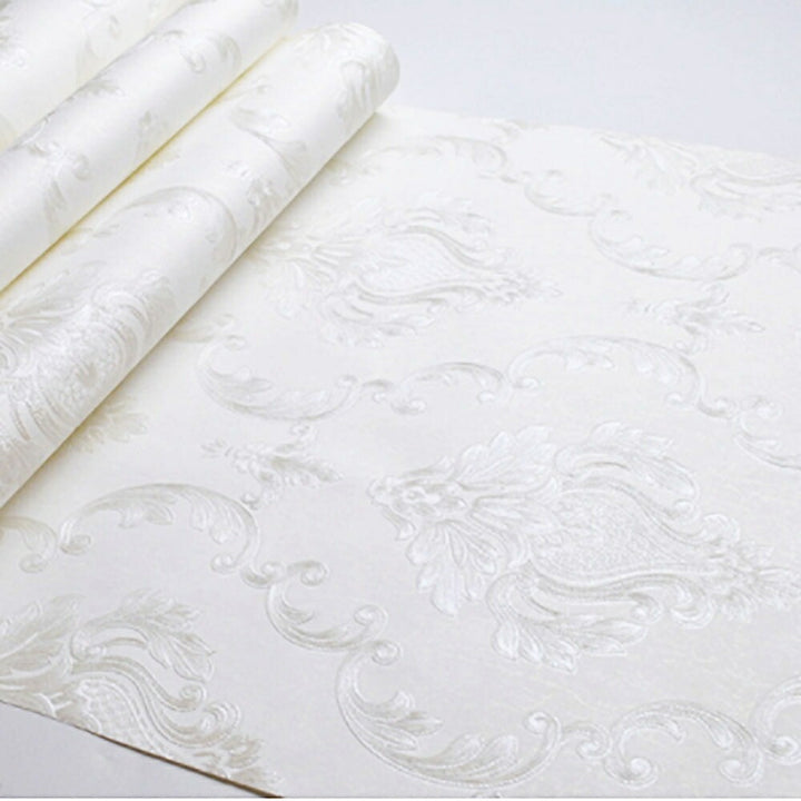 インテリア グッズ | ホワイトダマスク柄壁紙 3本セット - DIY厚手クロス（53cm×1000cm）