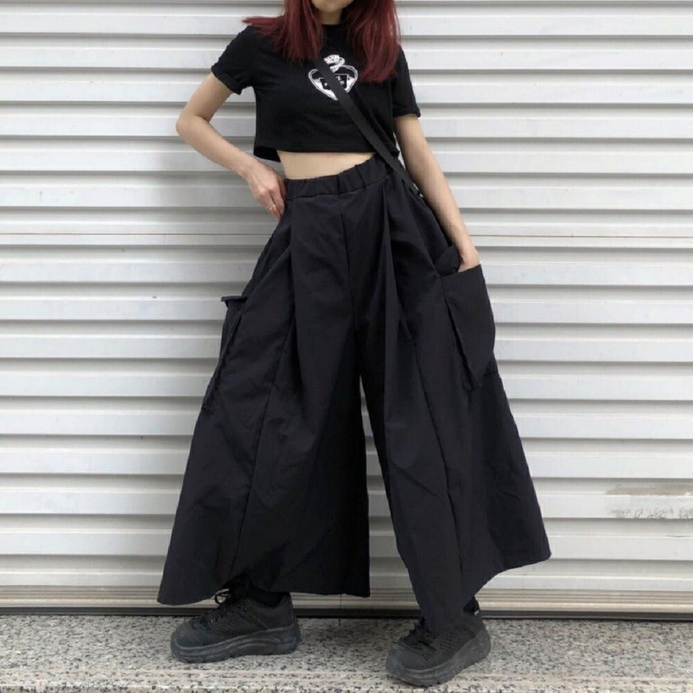 ボトムス 女性 | ブラックワイドパンツ ゆったりビッグシルエット 韓国ファッション