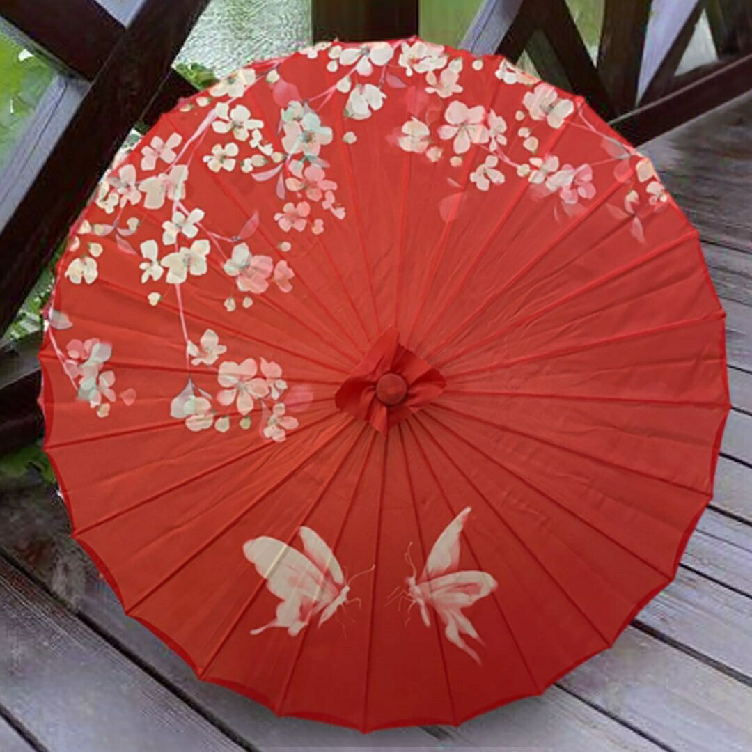コスプレ小物 | 赤い花と蝶の和風UVカット日傘