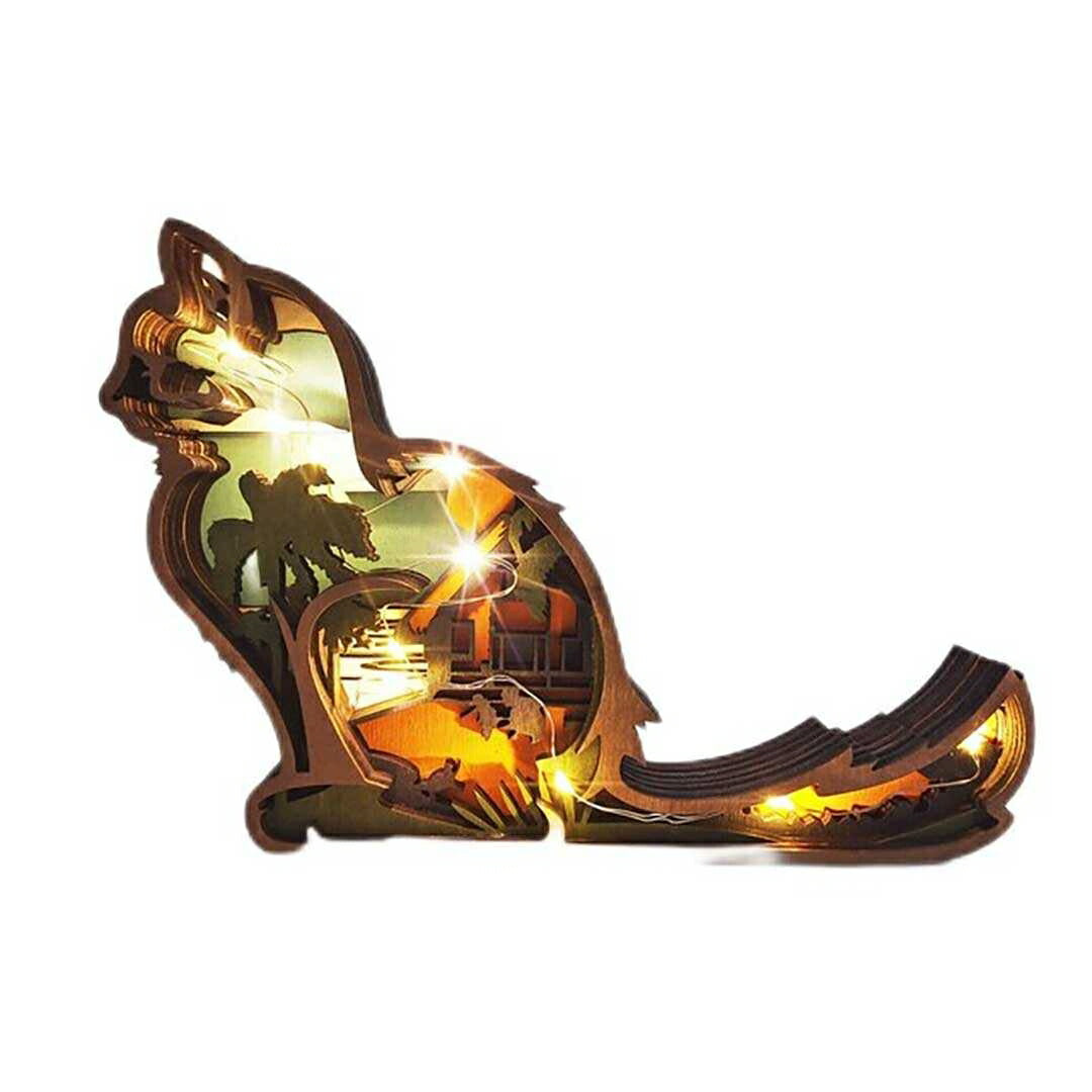 インテリア グッズ | 木製フレームLEDオーナメント「蝶々/猫/ナマケモノ」- 誕生日・クリスマスギフト