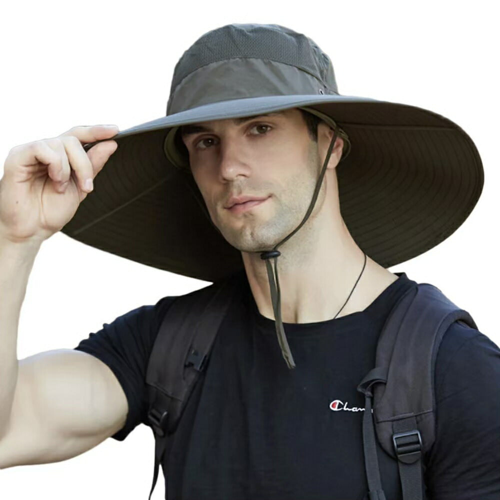 男性ファッション その他 | UVカットつば広サファリハット ユニセックス 折畳み可