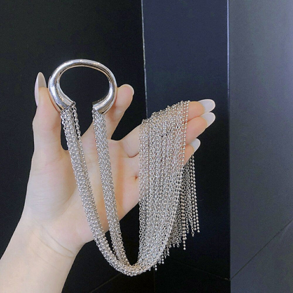 ヘアアクセサリー | シルバーロングチェーン髪留め：エスニック＆シンプルデザイン