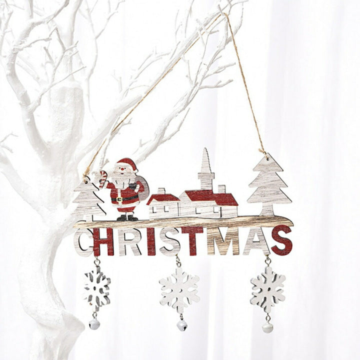 イベントグッズ | クリスマス木製サンタドア飾り（鈴・雪の結晶付き）