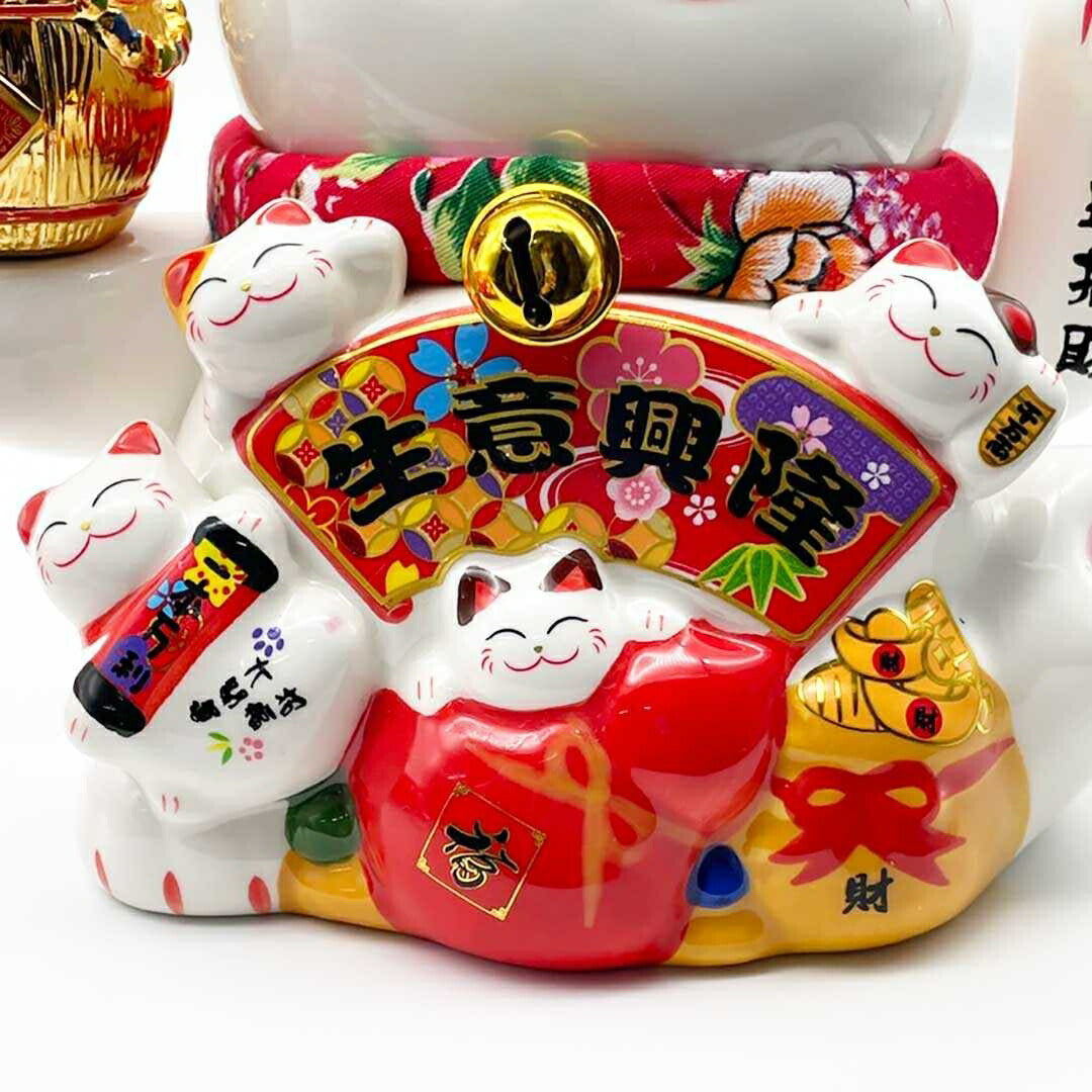 風水 インテリア | 白い招き猫の電動置物 - 開店祝い・生意興隆向け