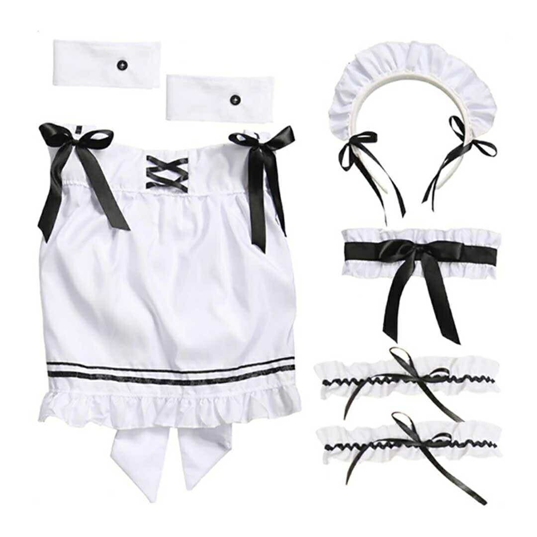 ワンピース ドレス | ハロウィン用メイド服コスプレセット - ホワイト＆ブラック、大きいサイズあり