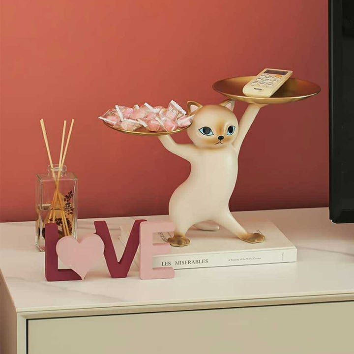 インテリア オブジェ | 猫デザイン ミニサイドテーブル 高さ23cm