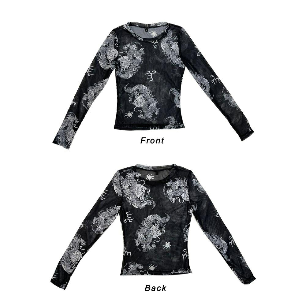 シャツ 女性 | 龍柄シースルートップス レディース 長袖
