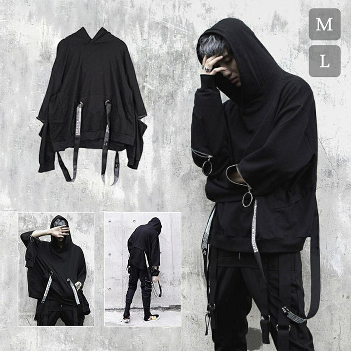 パーカー 男性 | ブラックフード ビッグシルエット ユニセックスパーカー