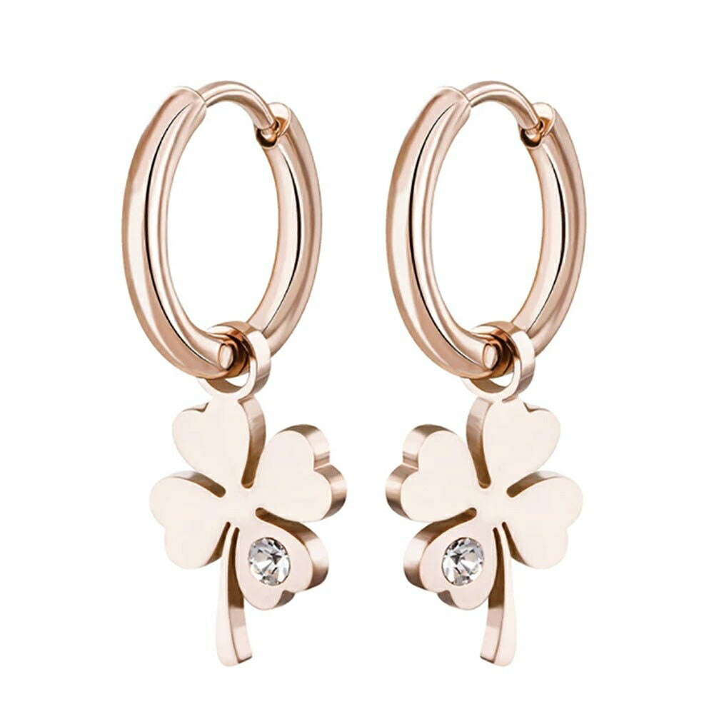 ピアス イヤーカフ | 四つ葉のクローバー ローズゴールド ピアス | 両耳用ジルコニアジュエリー