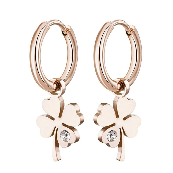 ピアス イヤーカフ | 四つ葉のクローバー ローズゴールド ピアス | 両耳用ジルコニアジュエリー