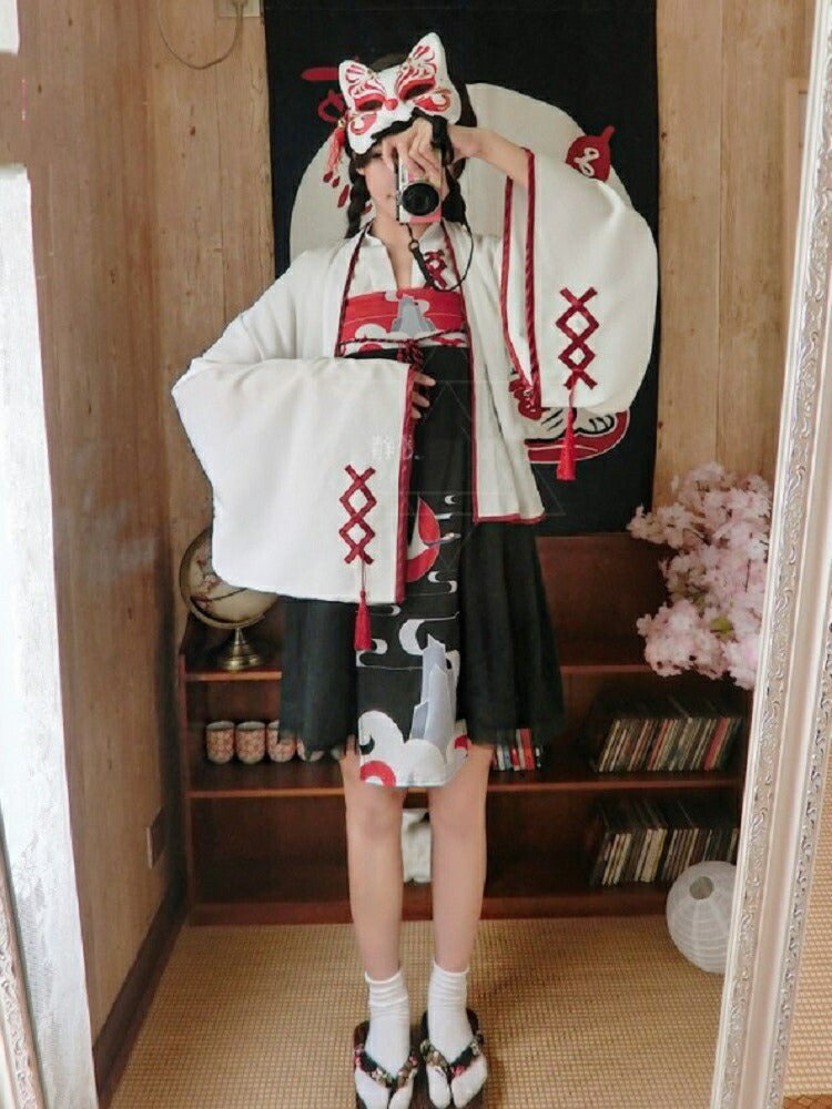 ワンピース ドレス | 鶴柄和風ドレス ホワイト 膝丈