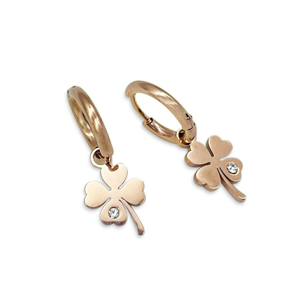 ピアス イヤーカフ | 四つ葉のクローバー ローズゴールド ピアス | 両耳用ジルコニアジュエリー