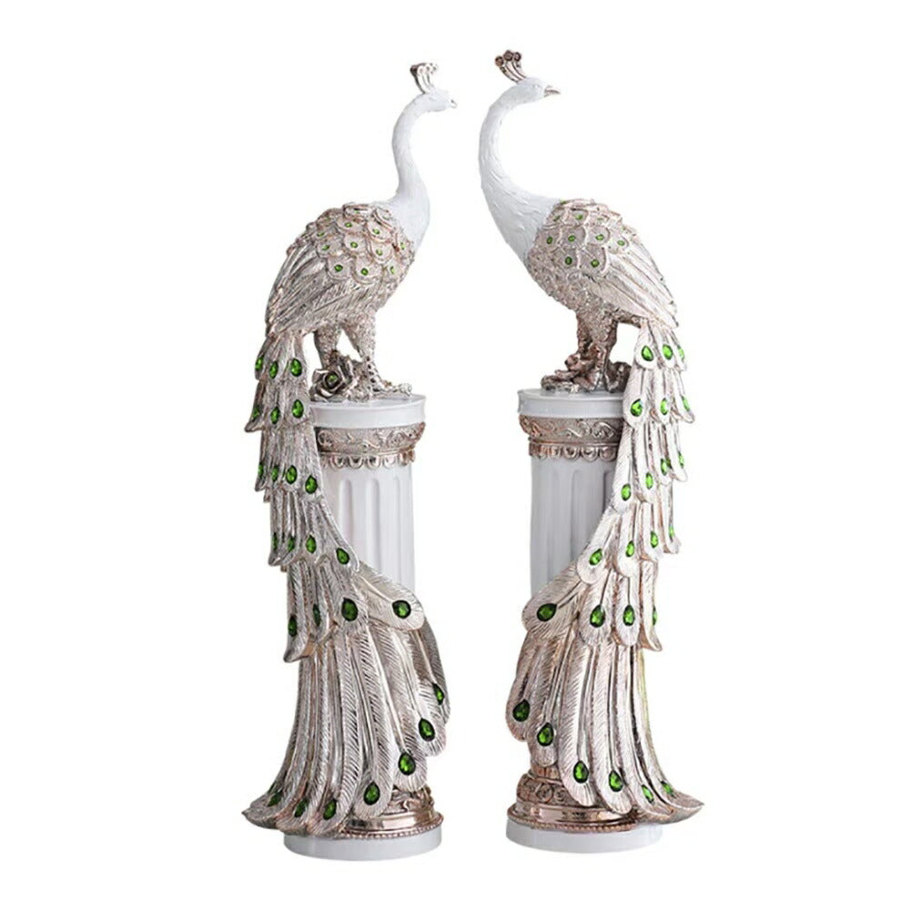 風水 インテリア | 70cm 白孔雀置物 インテリア風水オブジェ 2個セット