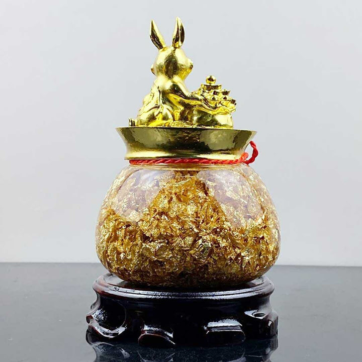 風水 インテリア | ゴールド兎干支置物・福を呼ぶ台座付きインテリア
