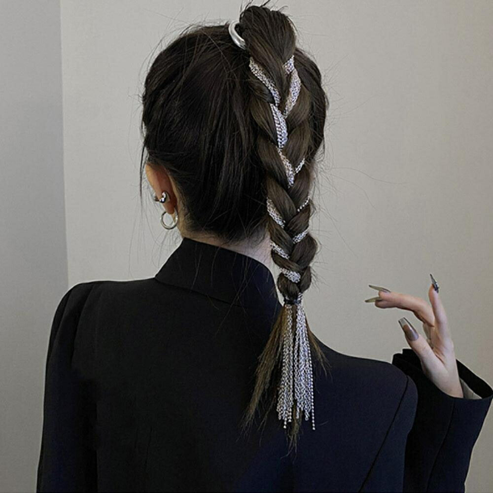 ヘアアクセサリー | シルバーロングチェーン髪留め：エスニック＆シンプルデザイン