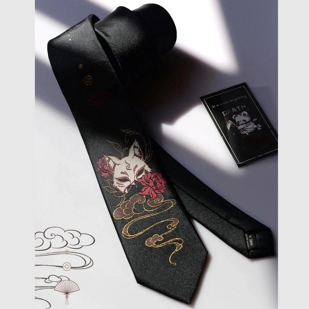 男性ファッション その他 | 黒狐・赤狐柄ネクタイ 和風デザイン for ビジネス・パーティー