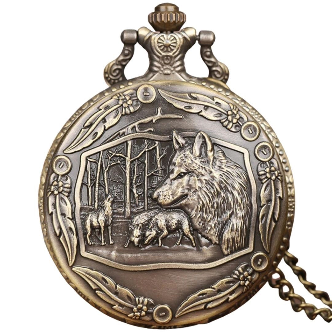 風水 時計 | オオカミデザイン アンティーク懐中時計 ユニセックス
