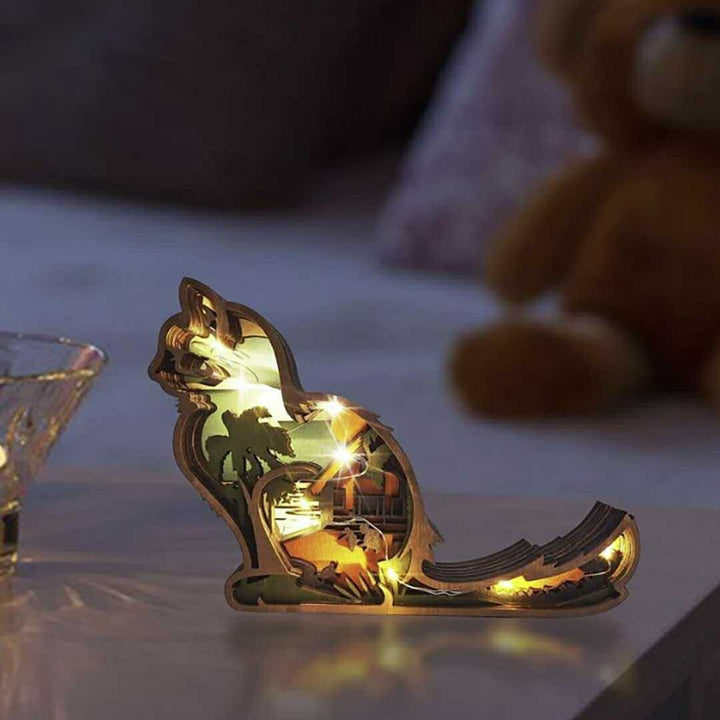 インテリア グッズ | 木製フレームLEDオーナメント「蝶々/猫/ナマケモノ」- 誕生日・クリスマスギフト