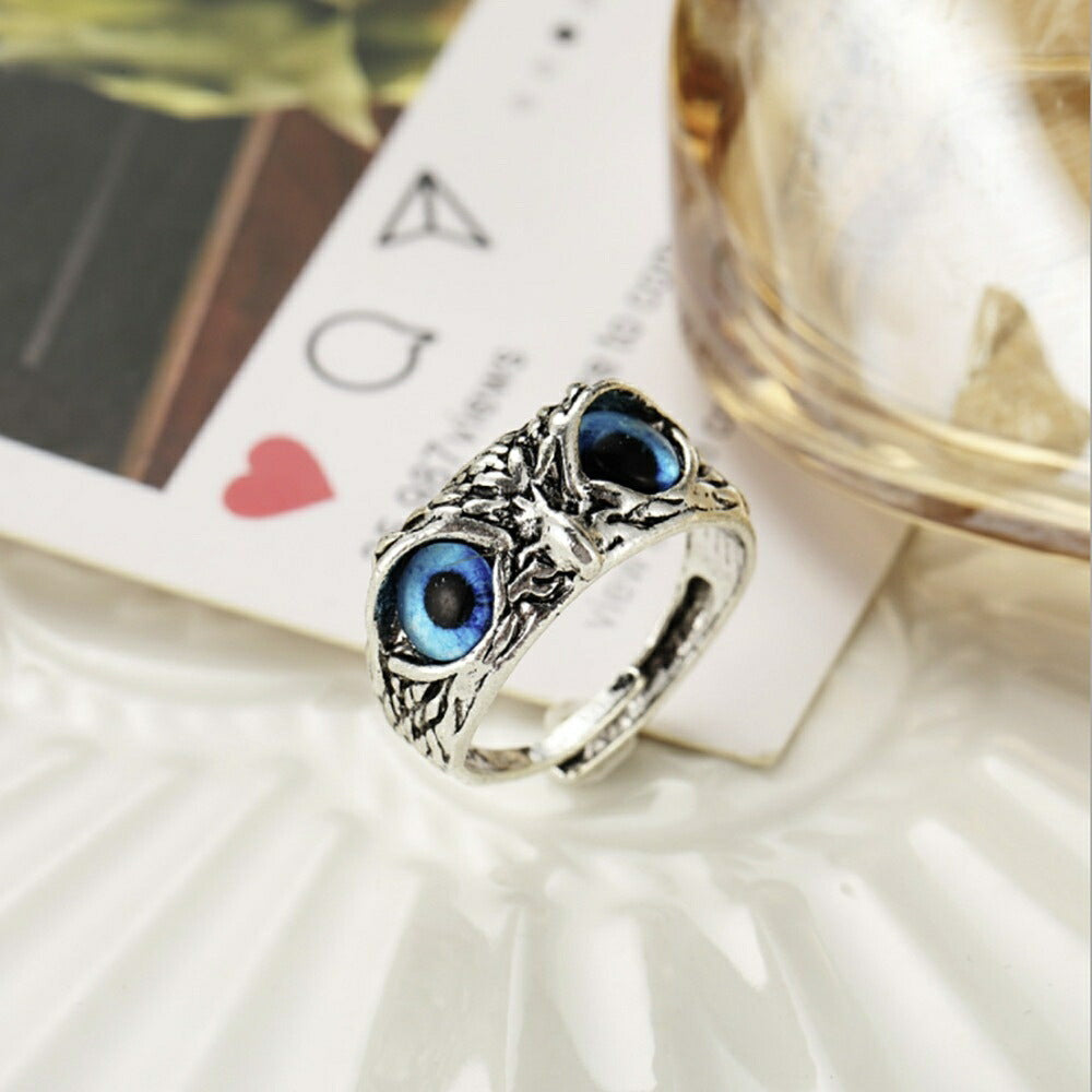 リング | フクロウの青い目リング - 開運アクセサリー