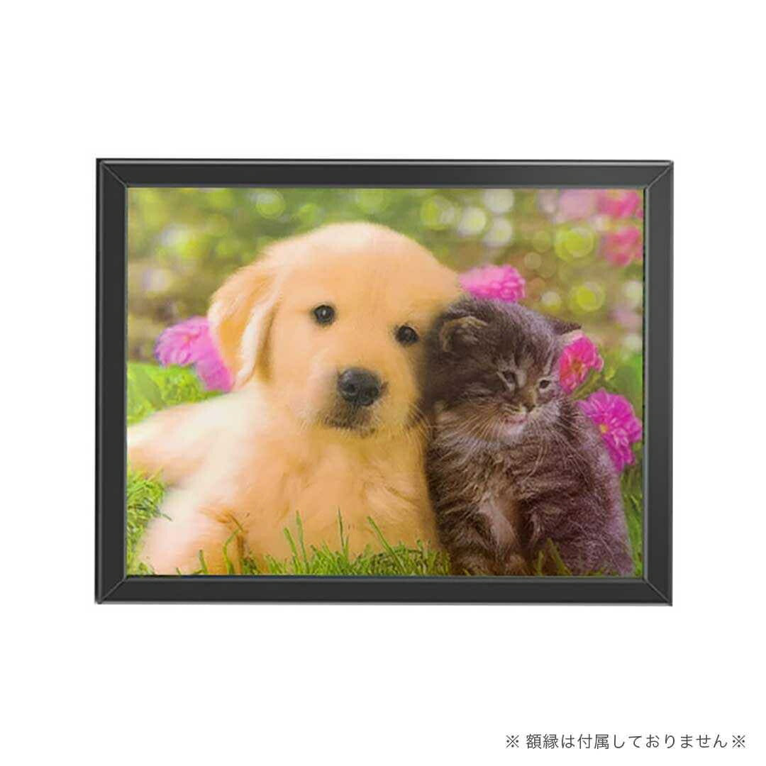 インテリア雑貨 その他 | 3D立体アート「寄り添う犬と猫」- リビング/玄関用絵画