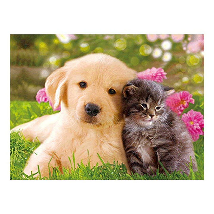 インテリア雑貨 その他 | 3D立体アート「寄り添う犬と猫」- リビング/玄関用絵画